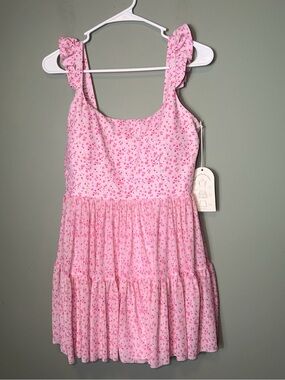 Blogilates Women's Pink Floral Ballerina Ruffle Mini Dress New Large